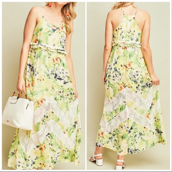Tropical Lemon Green Resort Maxi Dress - Picture 11 of 12